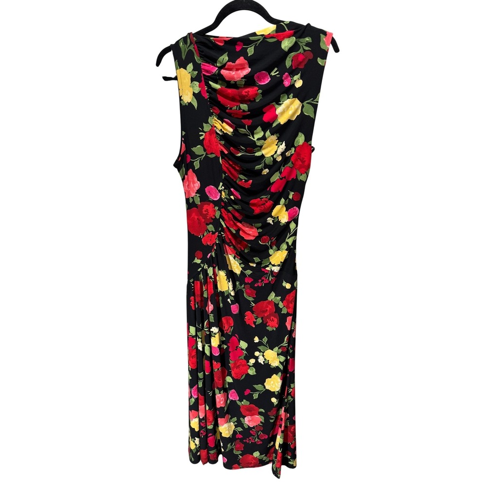 Premier Amour Dress Size 12 Black Floral Ruched Cowl Neck Maxi Sleeveless Spring